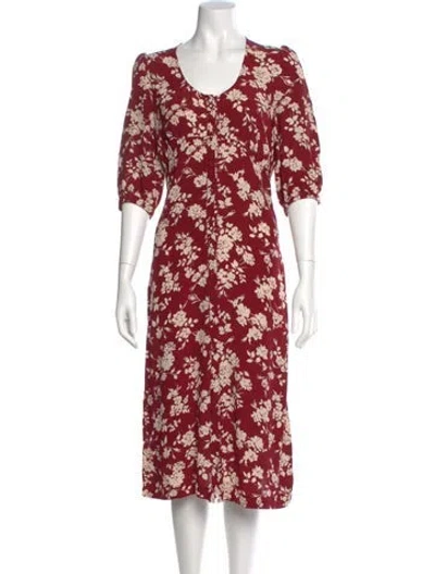 Pre-owned Rouje Floral Print Midi Length Dress In Burgundy