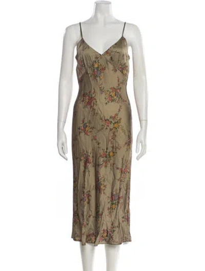 Pre-owned Rouje Floral Print Midi Length Dress In Green