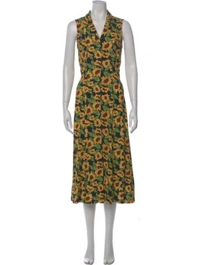 Pre-owned Rouje Floral Print Midi Length Dress In Green