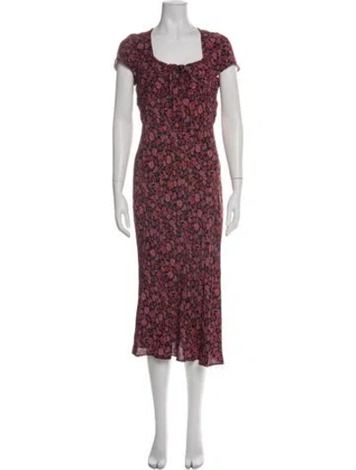 Pre-owned Rouje Floral Print Midi Length Dress In Green