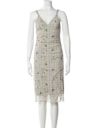 Pre-owned Rouje Floral Print Midi Length Dress In Green