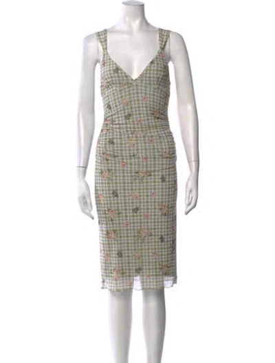 Pre-owned Rouje Floral Print Midi Length Dress In Green