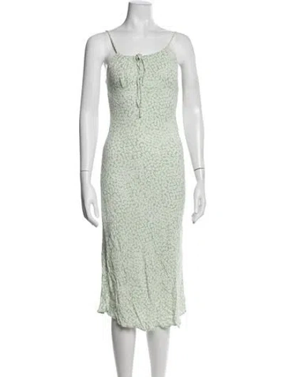 Pre-owned Rouje Floral Print Midi Length Dress In Green/white