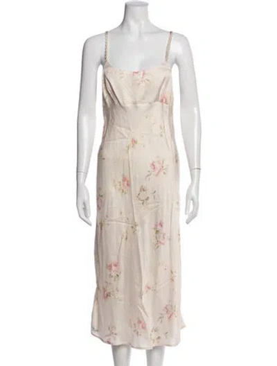 Pre-owned Rouje Floral Print Midi Length Dress In Neutral