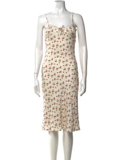 Pre-owned Rouje Floral Print Midi Length Dress In Neutrals