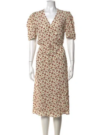 Pre-owned Rouje Floral Print Midi Length Dress In Neutrals