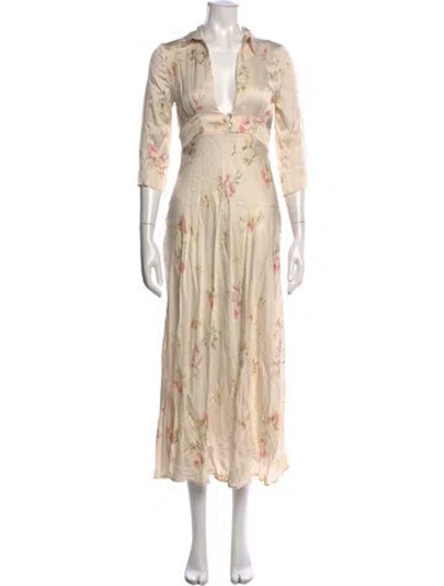 Pre-owned Rouje Floral Print Midi Length Dress In Neutrals