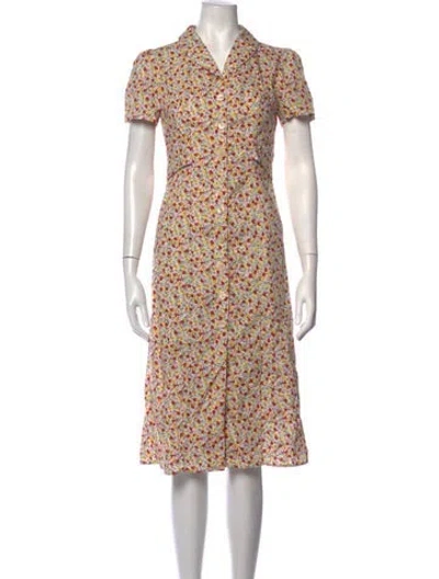Pre-owned Rouje Floral Print Midi Length Dress In Neutrals