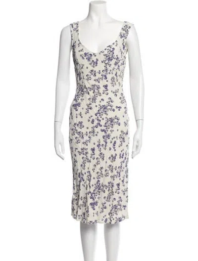 Pre-owned Rouje Floral Print Midi Length Dress In Purple/white