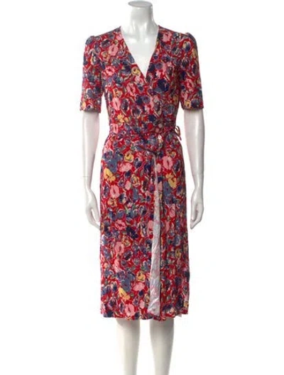 Pre-owned Rouje Floral Print Midi Length Dress In Red