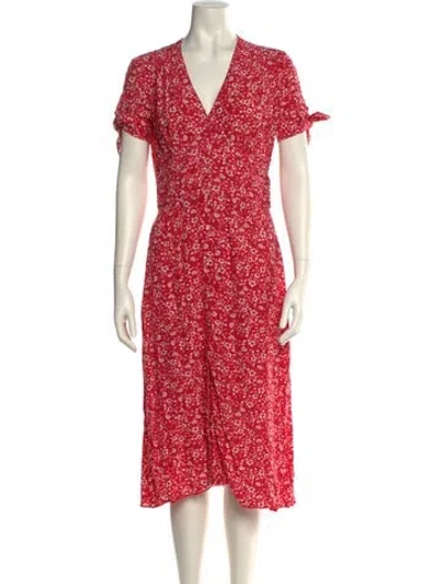 Pre-owned Rouje Floral Print Midi Length Dress In Red