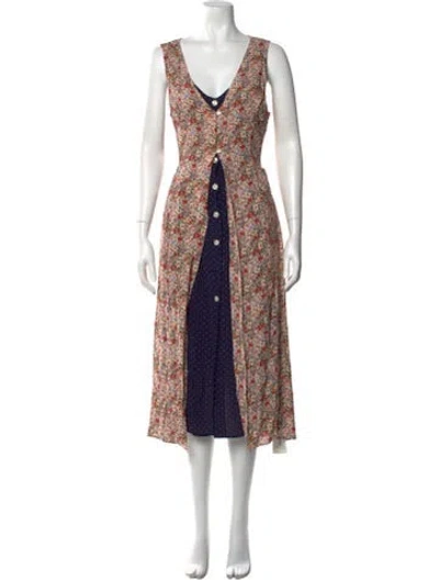 Pre-owned Rouje Floral Print Midi Length Dress In Red