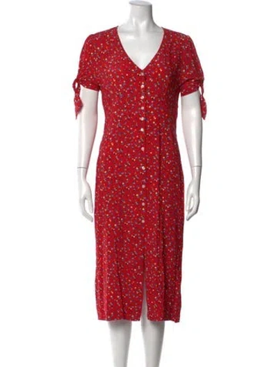 Pre-owned Rouje Floral Print Midi Length Dress In Red