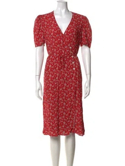 Pre-owned Rouje Floral Print Midi Length Dress In Red
