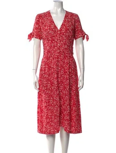 Pre-owned Rouje Floral Print Midi Length Dress In Red