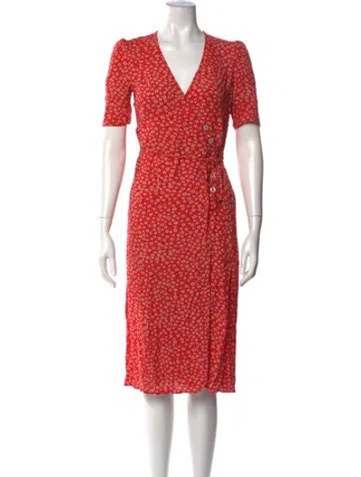 Pre-owned Rouje Floral Print Midi Length Dress In Red