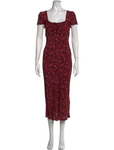 Pre-owned Rouje Floral Print Midi Length Dress In Red