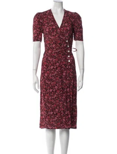 Pre-owned Rouje Floral Print Midi Length Dress In Red