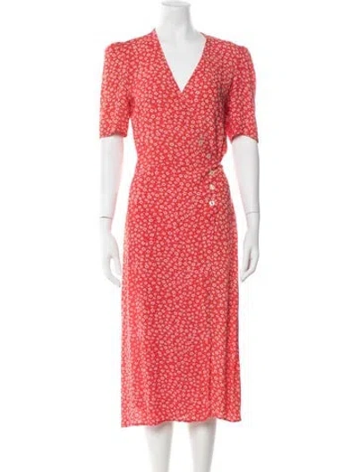 Pre-owned Rouje Floral Print Midi Length Dress In Red/white