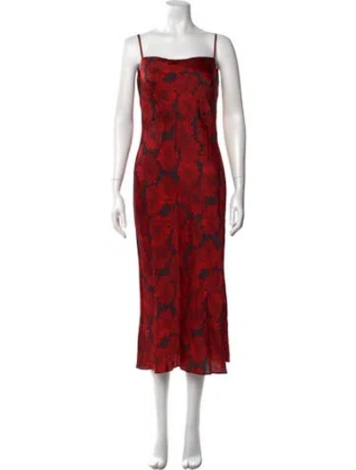Pre-owned Rouje Floral Print Midi Length Dress W/ Tags In Red