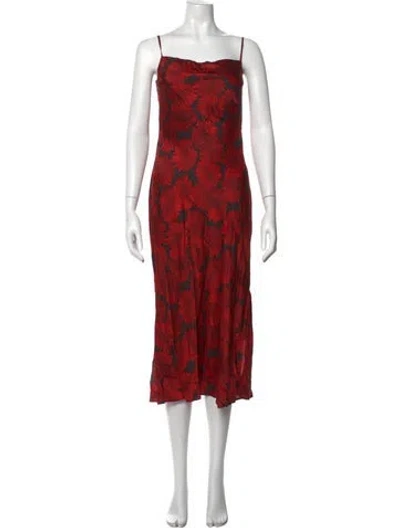Pre-owned Rouje Floral Print Midi Length Dress W/ Tags In Red