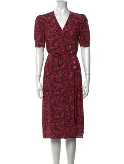 Pre-owned Rouje Floral Print Midi Length Dress W/ Tags In Red