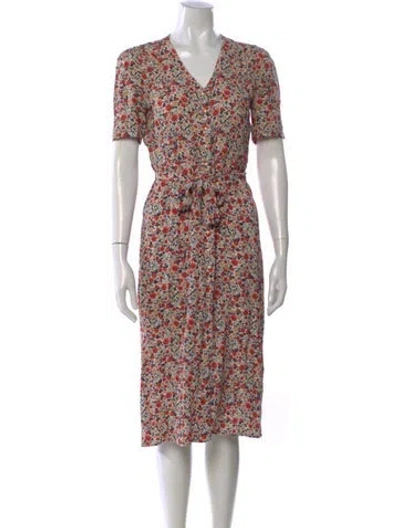 Pre-owned Rouje Floral Print Midi Length Dress In White