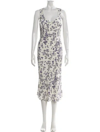 Pre-owned Rouje Floral Print Midi Length Dress In White