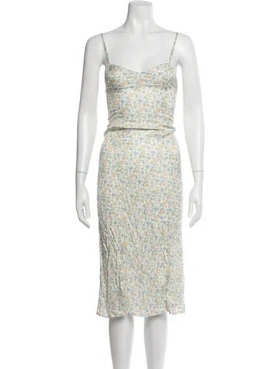 Pre-owned Rouje Floral Print Midi Length Dress In White