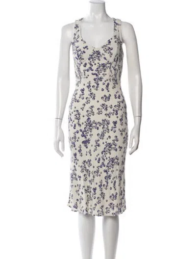 Pre-owned Rouje Floral Print Midi Length Dress In White