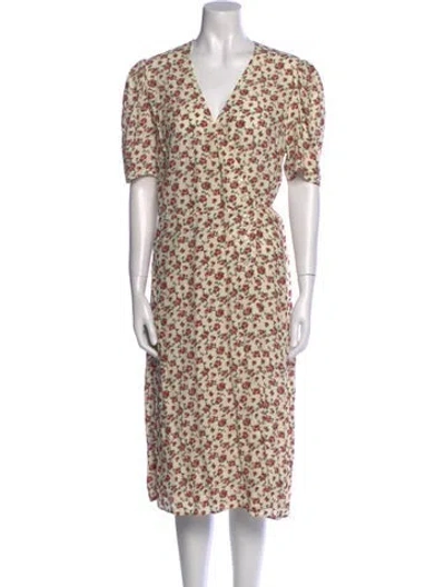 Pre-owned Rouje Floral Print Midi Length Dress In Yellow