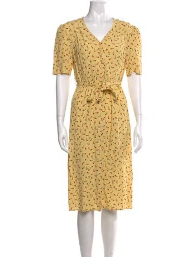 Pre-owned Rouje Floral Print Midi Length Dress In Yellow