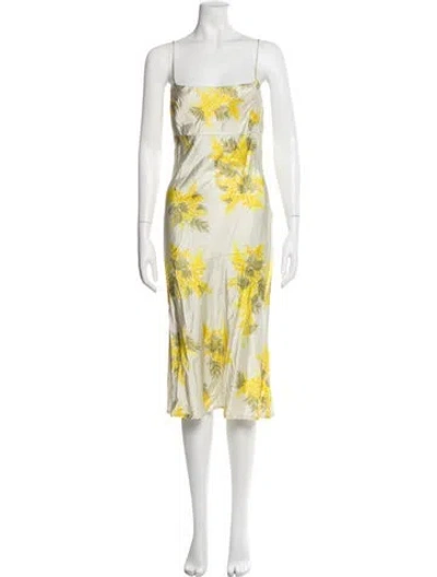 Pre-owned Rouje Floral Print Midi Length Dress In Yellow