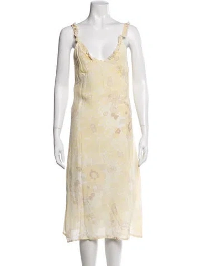 Pre-owned Rouje Floral Print Midi Length Dress In Yellow