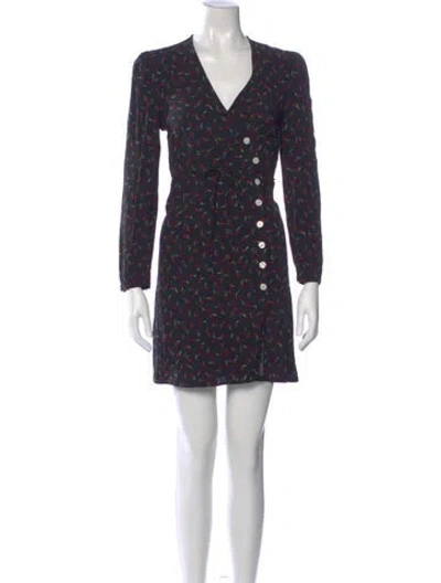 Pre-owned Rouje Floral Print Mini Dress In Black