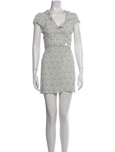 Pre-owned Rouje Floral Print Mini Dress In Blue