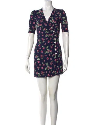 Pre-owned Rouje Floral Print Mini Dress In Blue