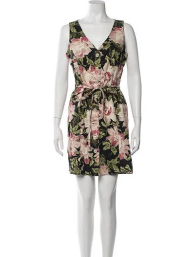Pre-owned Rouje Floral Print Mini Dress In Green