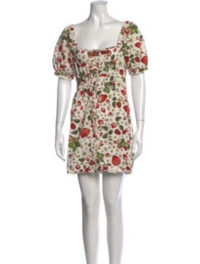 Pre-owned Rouje Floral Print Mini Dress In White