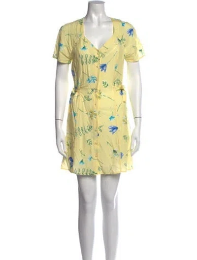 Pre-owned Rouje Floral Print Mini Dress In Yellow