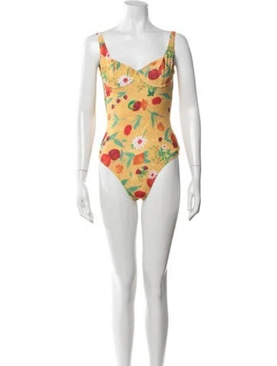 Pre-owned Rouje Floral Print One-piece W/ Tags In Yellow