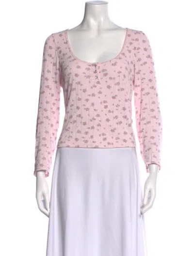 Pre-owned Rouje Floral Print Scoop Neck Top In Pink