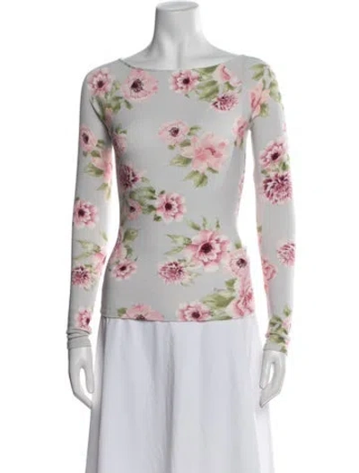 Pre-owned Rouje Floral Print Scoop Neck Top In White