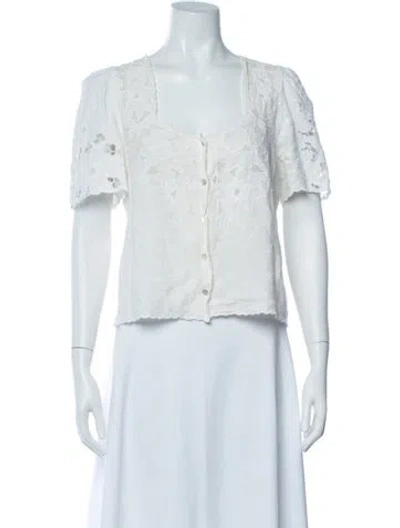 Pre-owned Rouje Floral Print Square Neckline Blouse In White