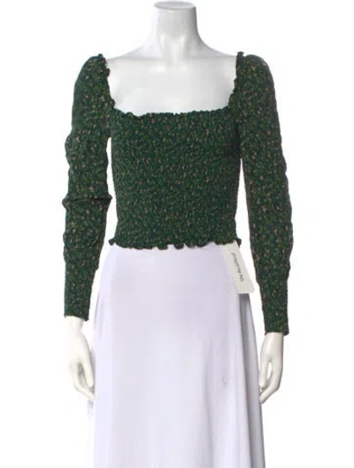 Pre-owned Rouje Floral Print Square Neckline Crop Top In Green