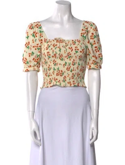Pre-owned Rouje Floral Print Square Neckline Crop Top In Neutral