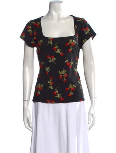 Pre-owned Rouje Floral Print Square Neckline Top In Black