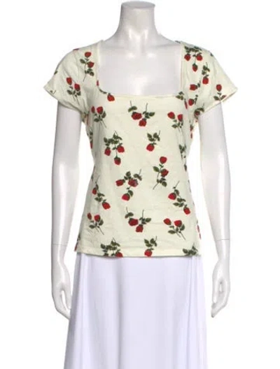 Pre-owned Rouje Floral Print Square Neckline Top In Neutral