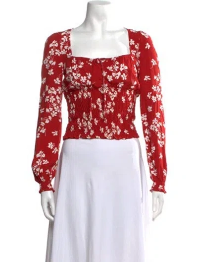 Pre-owned Rouje Floral Print Square Neckline Top In Red