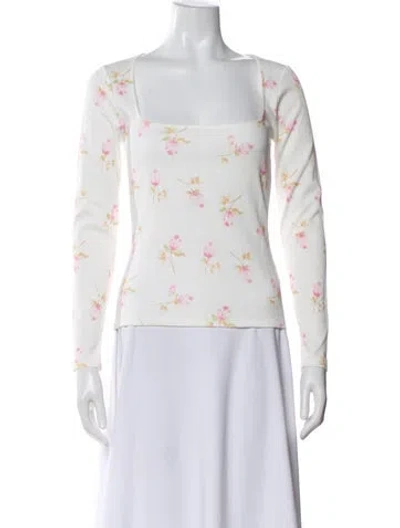 Pre-owned Rouje Floral Print Square Neckline Top In White